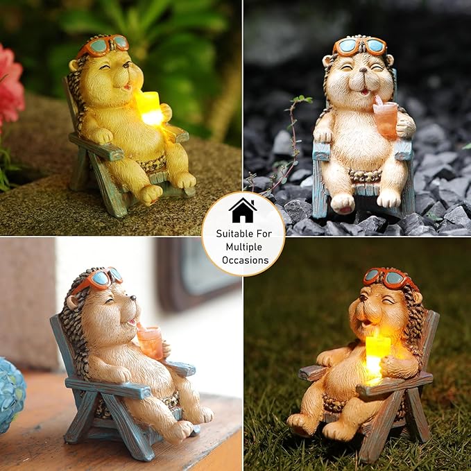 Hedgehog Statue Outdoor Solar Garden Decor for Outside Lawn Yard Patio, Home Office Thanksgiving Decorations Indoor Lights, Ideal Ornaments Birthday Gifts for Mom Women Grandma