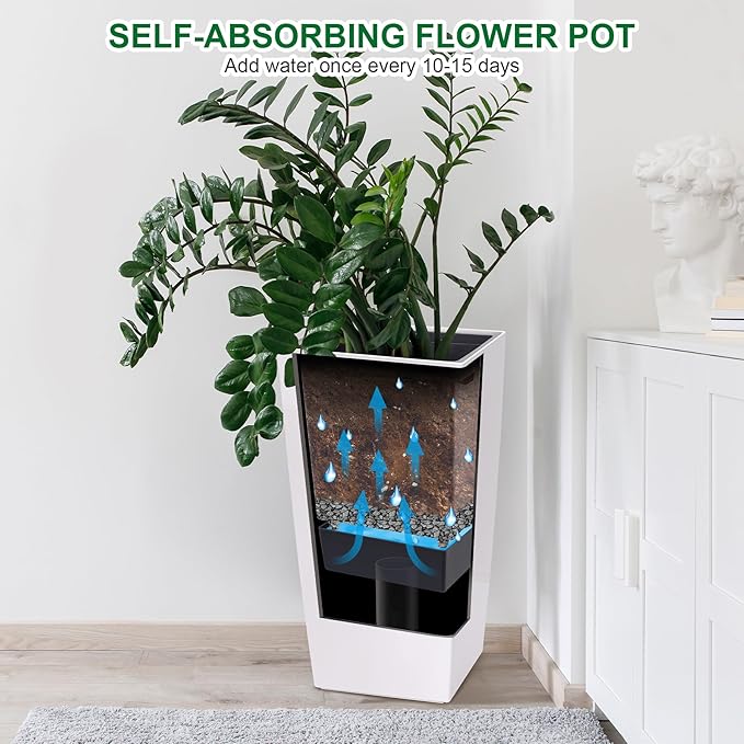 30" Tall Planters for Outdoor Plants, Large Planters Set of 2, Indoor Plant Pots, Boxes, Flower Pots, Modern Design, Built-in Drainage, Front Porch Decor White