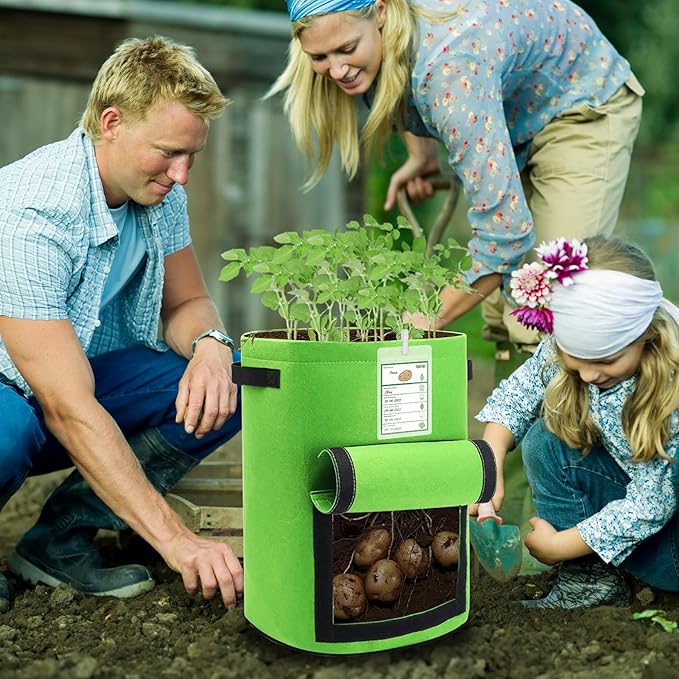 5-Pack Colorful 10 Gallon Potato Grow Bags, Upgraded Heavy Duty Potato Grow Bags with Flap and Plant Growth Record Card, Garden Pots, Fabric Plant Pots for Potatoes, Tomato, Vegetables
