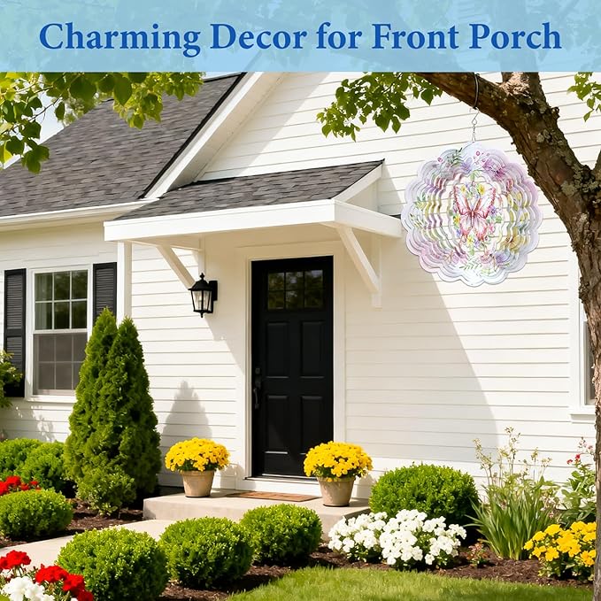 Butterfly Wind Spinners Outdoor, Birthday Gifts for Women Wife Mom, Butterfly Hanging Wind Sculptures Spinners for Christmas, 12 inch Outdoor Indoor Hanging Ornament for Garden Backyard Lawn