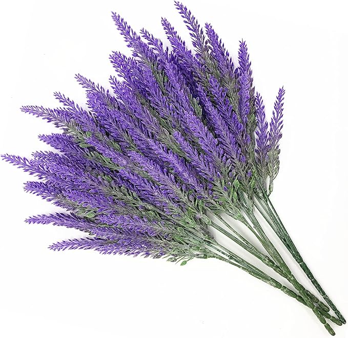CATTREE Artificial Lavender for Decoration, Fake Flowers Flocked Plants Plastic Faux Flower Bundles Outdoor Indoor Wedding Bouquet Kitchen Table Centerpieces Arrangements DIY Decor - Purple 5 Pack