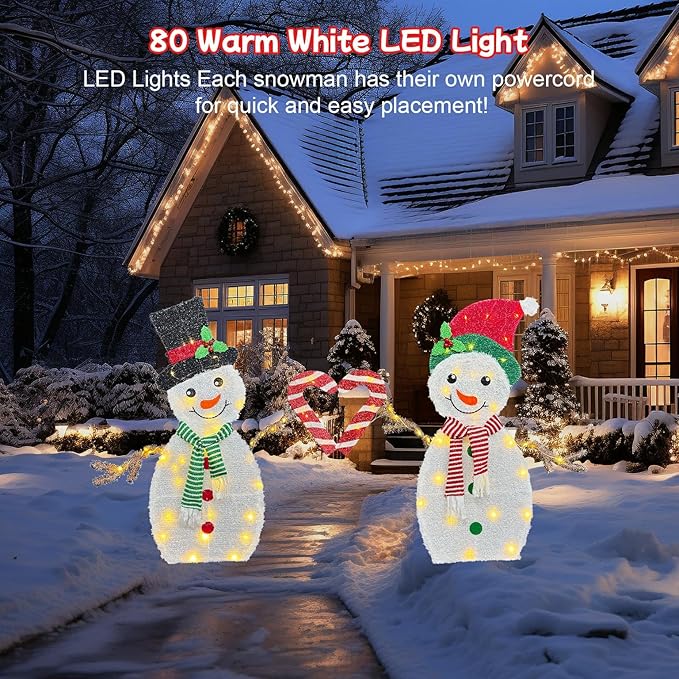 Outdoor Christmas Decorations, Light Up Snowman Couple, 32 Inch, Warm White LED Lights, Christmas Yard Decorations with 80 LEDs, 2M Cord, Weather-Resistant