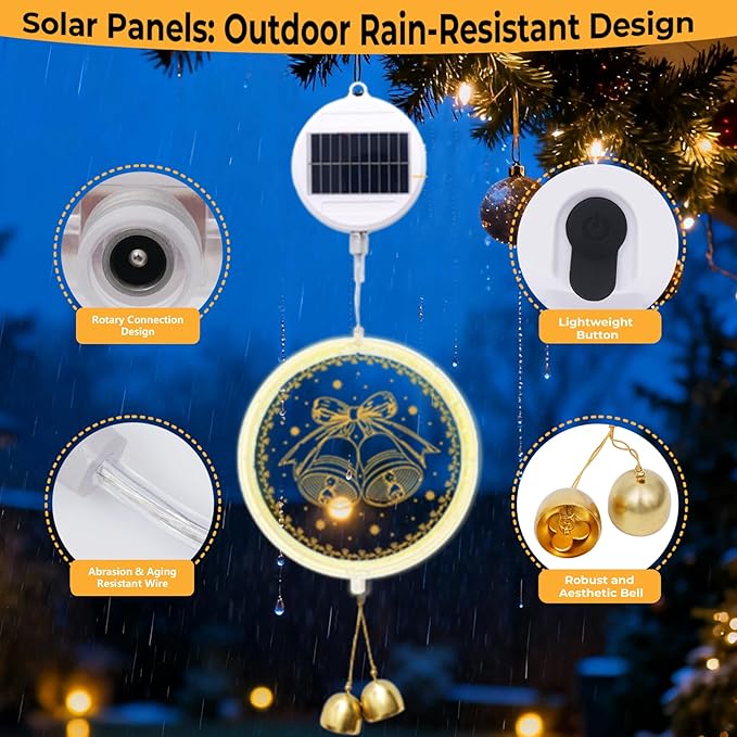 Solar Hanging Lights - Outdoor Indoor Christmas Decorations for Window, Garden, Patio, Porch,Holiday Home Decor, (Jingle Bell)