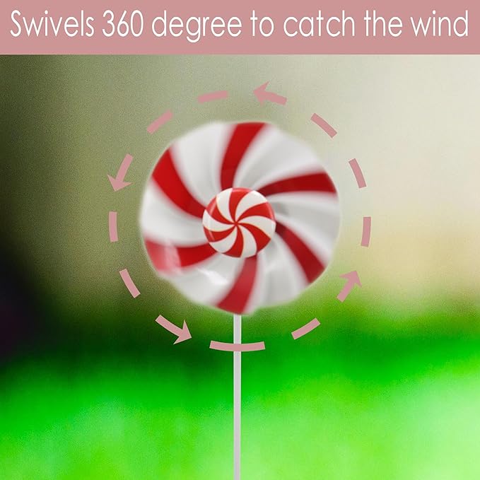 5pcs Wind Spinners Metal Colorful Flowers Garden Stake, Christmas Lollipop Pinwheels, 27" Metal Windmill Yard Art Lawn Ornaments Outside Decorations, Christmas Outdoor Decorations Gift