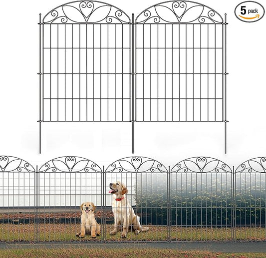 5 Panels No Dig Decorative Outdoor Garden Fence, 40 in(H) X 11.8 ft(L) Animal Barrier Fencing, Rustproof Portable Fence, Temporary Dog Fence Outdoor for Yard, Outside, Backyard, Patio