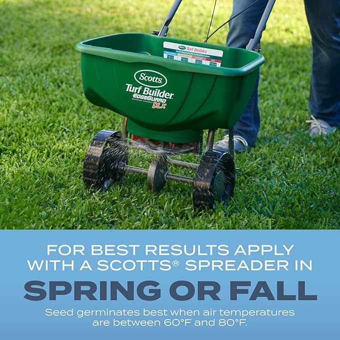 Scotts Turf Builder Grass Seed Kentucky Bluegrass Mix with Fertilizer and Soil Improver, Grows Dense, Green Turf, 2.4lbs.