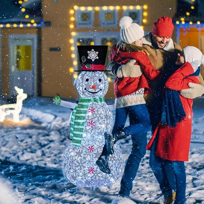 Lighted Snowman Outdoor Christmas Decorations, 4.1FT(51-inch) Large Collapsible Outdoor Snowman with Green Scarf and Vest, Pop Up Snowman for Indoor/Outside Yard Xmas Lawn Decor