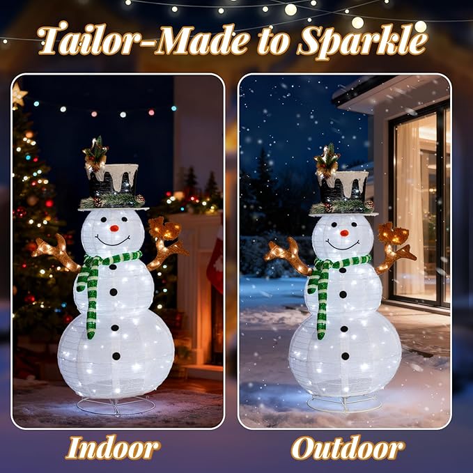 VINGLI 4FT Lighted Snowman Christmas Decorations Outdoor Indoor, Prelit 90 LED Snowman Home Yard Decor with Stakes, Weatherproof Xmas Holiday Winter Front Porch Lawn Garden Patio Pathway Display
