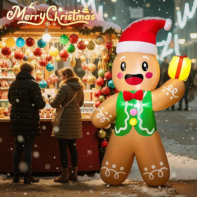 Christmas Inflatables Outdoor Decorations, 8 FT Gingerbread Large Blow Up Yard Decor with 3 LED Lights, Christmas Home Decor Party, Yard, Garden, Lawn Winter Decorations Ornaments