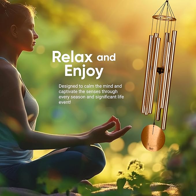 Nature’s Melody Aureole Tunes Wind Chimes – Outdoor Windchime with 6 Tubes, 100% Rustproof Aluminum, Powder Finish & S Hook Hanger for Sympathy, Memorial Gift or Zen Garden (Bronze, 42")