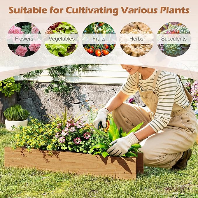 S AFSTAR 2 Pieces Raised Garden Bed, 36” x 7” x 6.5” Wood Rectangle Planter Box with Drainage Holes, Water-Resistant Paint, Decorative Window Box, Outdoor Garden Bed for Fruit Vegetable Flower Herb