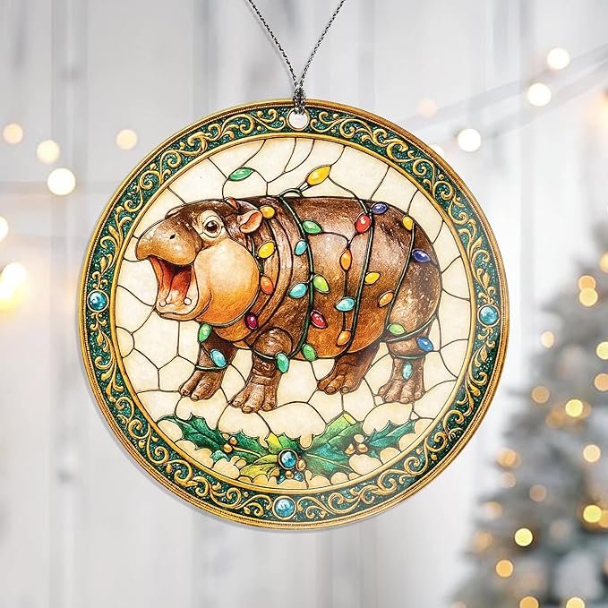 Christmas Hippo Ornaments – Hippo Ornament – Animal Gifts – Cute Decor – Christmas Ornament – Christmas Ornament 2025 – White Elephant Gifts - Xmas Tree Funny Decoration