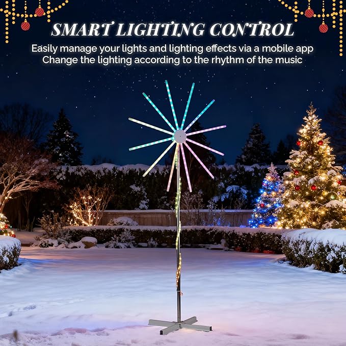 VINGLI 8.3FT Multicolor Firework Light, Color Changing LED Windmill with Gradient Effects & Adjustable Modes, Electronic Holiday Decor for Outdoor Pathway Lawn Yard Christmas Thanksgiving