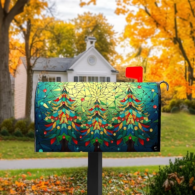 Beautiful Xmas Tree Mailbox Covers Magnetic Standard Size 21x18 inch Christmas Mail Box Cover Colorful Postbox Covers for Garden Outdoor Yard Decor Happy New Year