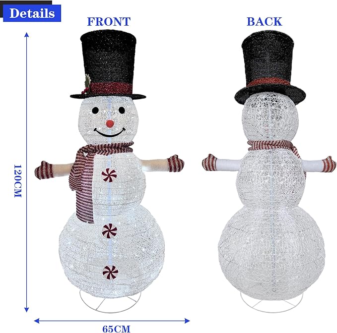 Snowman Light Up Christmas Decoration, 4 Feet Red Theme high Translucent mesh Cloth Material, Suitable for Indoor and Outdoor Patio Holiday Party Decoration