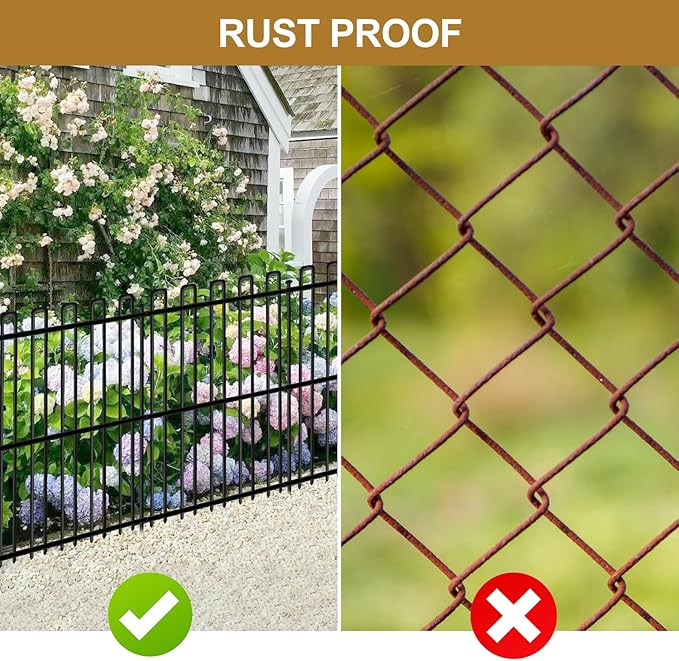 25 Panels No Dig Animal Barrier Fence, 32in(H) x 49ft(L) Garden Edging Border Fencing, Rustproof Metal Stakes Decorative Garden Fence, Dog Digging Defense Fencing Barrier for Outdoor, Yard, Patio