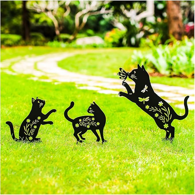 Cat Metal Garden Stakes Decorative Cat Gifts for Women/Men,Black Silhouette Statues for Yard Art,Outdoor Decor,Outside,Patio,Lawn Ornaments,Garden Decorations