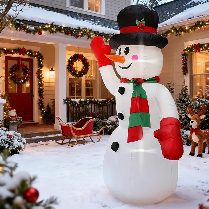 DearSun 8FT H Christmas Inflatable Gentleman Snowman with Build-in LED Lights, Blow up Snowman Inflatable Outdoor Decorations Large Party Yard Decoration