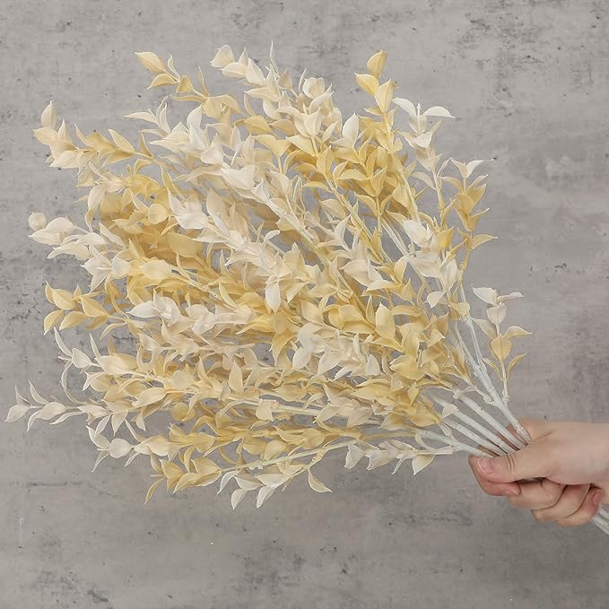 Artificial White Eucalyptus Stems 26.7" Fall Fake Leaf Branches for Floral Arrangements, Faux Autumn Plant Farmhouse Decor, Home Wedding Decorations
