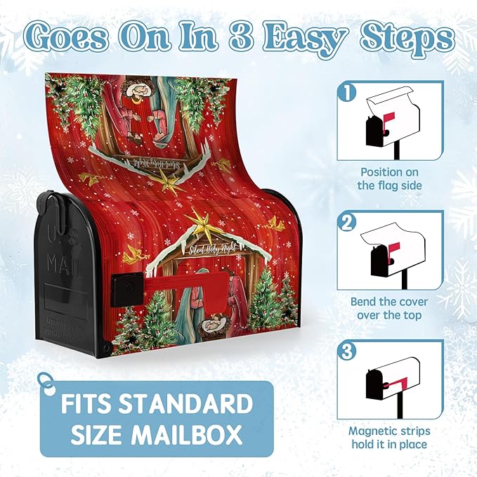 Christmas Mailbox Cover Holy Night Nativity Magnetic Mailbox Covers Religious Xmas Jesus Nativity Scene Decorative Post Letter Box Wrap for Winter Holiday Outdoor Yard Decor 21 X 18 Inch