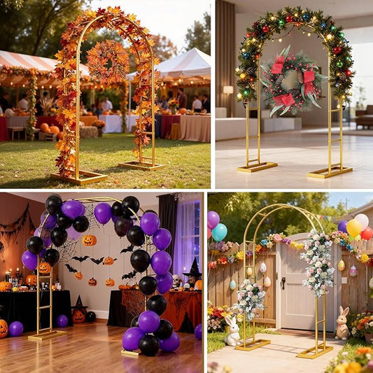 7.2FT Metal Wedding Arch Stand Gold Square Arched Backdrop Frame Metal Pergola Arbor with Base for Party Ceremony Birthday Bridal Baby Shower Garden Floral Balloon Arch Decoration