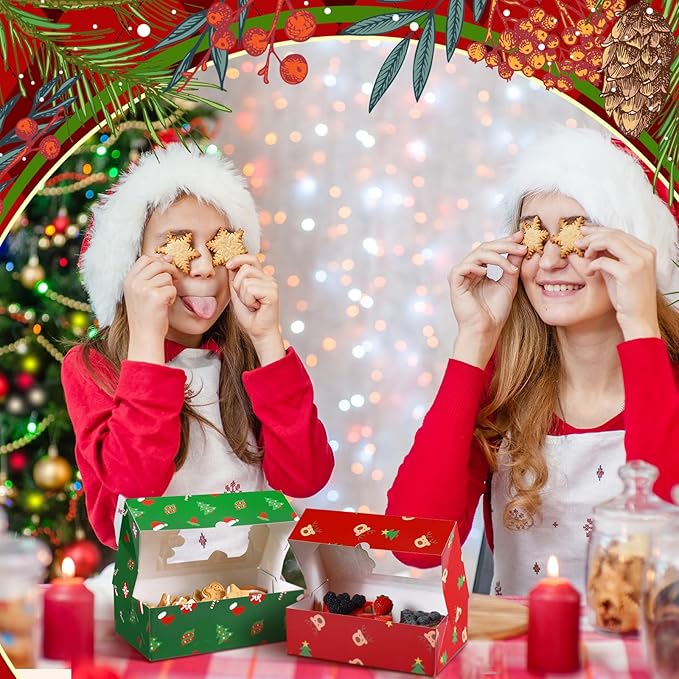36 Pcs Christmas Cookie Boxes with Clear Window, Holiday Bakery Box Goodie Box Candy Boxes Treat Containers for Food Cupcake Brownies Donuts Gift Giving, 6 Designs(Classic)