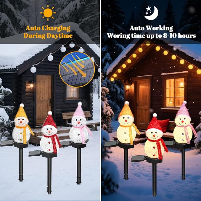 TOCHGREEN 3 Pack Solar Christmas Snowman Lights Solar Pathway Lights Waterproof Outdoor Solar Powered Christmas Decorations for Xmas Holiday Yard Path Patio Garden Porch Lawn Landscape Decor
