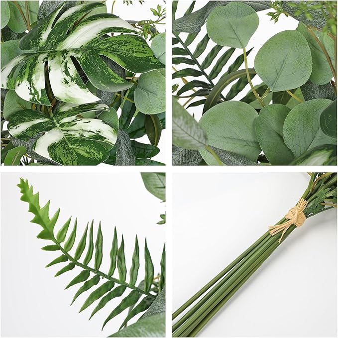 Artificial Greenery Stems Box Set, 5 Kinds Mixed Eucalyptus Leaves Silver Dollar Fern Monstera Leaf Faux Plants Bulk for DIY Bouquets Wedding Floral Arrangements Table Centerpieces Vase Decor