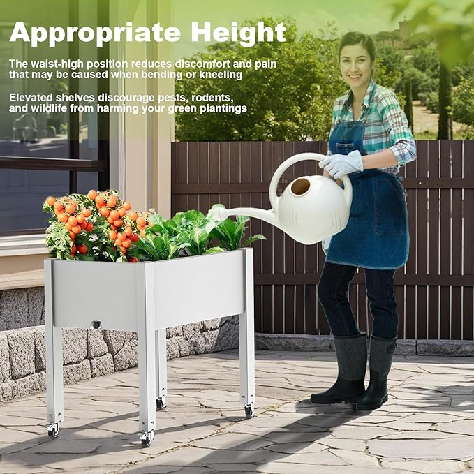 EasyUp Horticulture Raised Garden Bed with Legs, Divisible Raised Resin Planter Box for Backyard, Patio, Balcony, with 4 Legs & 4 Swivel Lockable Wheels(Ashen,30.04 * 17.72 * 28.9)