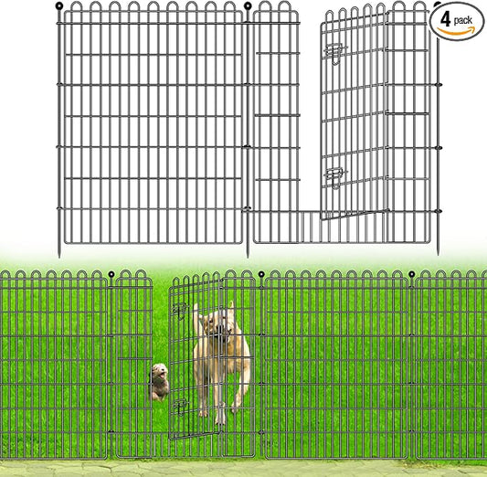 4 Panels No Dig Decorative Garden Fence with Gate for Yard, 48 in(H) X 10.5 ft(L) Animal Barrier Fencing for Outdoor Dog, Metal Portable Garden Fences for Borders, Pets, Landscape, Temporary Fence