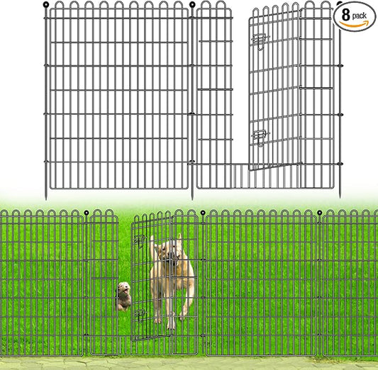 8 Panels No Dig Decorative Garden Fence with Gate for Yard, 48 in(H) X 21 ft(L) Animal Barrier Fencing for Outdoor Dog, Metal Portable Garden Fences for Borders, Pets, Landscape, Temporary Fence