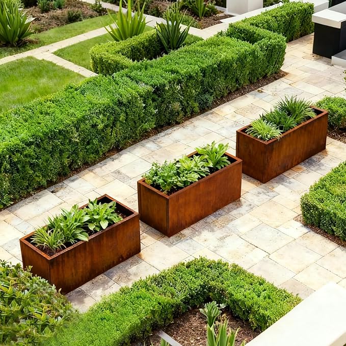 Corten Steel Planter Box Rectangular Planters Large Outdoor Planter Metal Planter Box for Tall Plant Trough Rustic Patina for Garden Yard Commercial Residential Farm 16 in x 31.5 in x 16 in