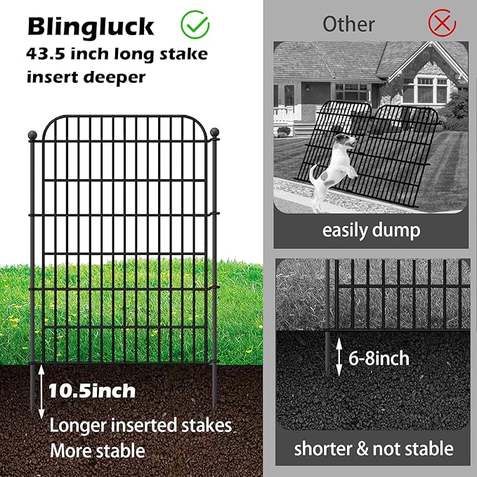 Decorative Garden Fence, 10 Panels 40 in(H) X 23.6 ft(L) Rustproof Metal Wire No Dig Dog Fence Outdoor for Yard, Temporary Tall Garden Fence Animal Barrier Decor for Yard & Patio