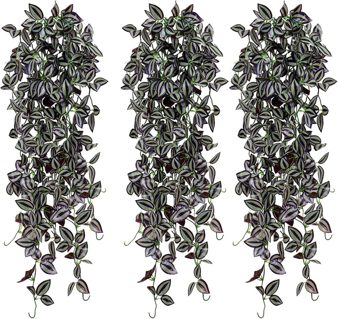 TOCHGREEN 3pcs Artificial Hanging Plants-3.6ft Fake Ivy Vine Purple Fake Ivy Leaves Faux Hanging Scindapsus Vine for Wall House Room Party Garden Indoor Outdoor Decoration