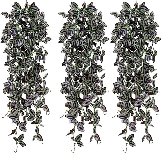 TOCHGREEN 3pcs Artificial Hanging Plants-3.6ft Fake Ivy Vine Purple Fake Ivy Leaves Faux Hanging Scindapsus Vine for Wall House Room Party Garden Indoor Outdoor Decoration