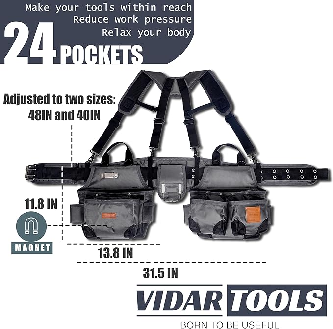 Tool belt,Tool Belts for Men with Suspenders and Magnetic Tool Pouch.Heavy Duty Carpenter/Construction Tool Belt.