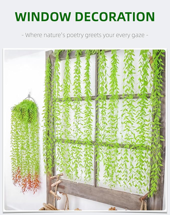 5 Pack Artificial Hanging Willow Vine (3.3ft) - Fake Greenery Plants for Indoor/Outdoor Decor, Wedding & Photography - Red Tail Design (No Basket Included)