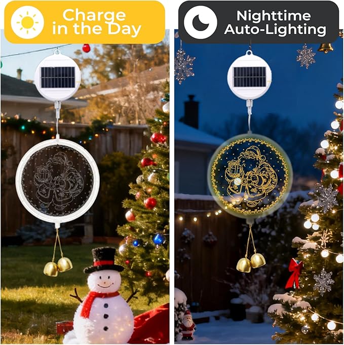 Solar Hanging Lights - Outdoor Indoor Christmas Decorations for Window, Garden, Patio, Porch,Holiday Home Decor, (Jolly Santa)