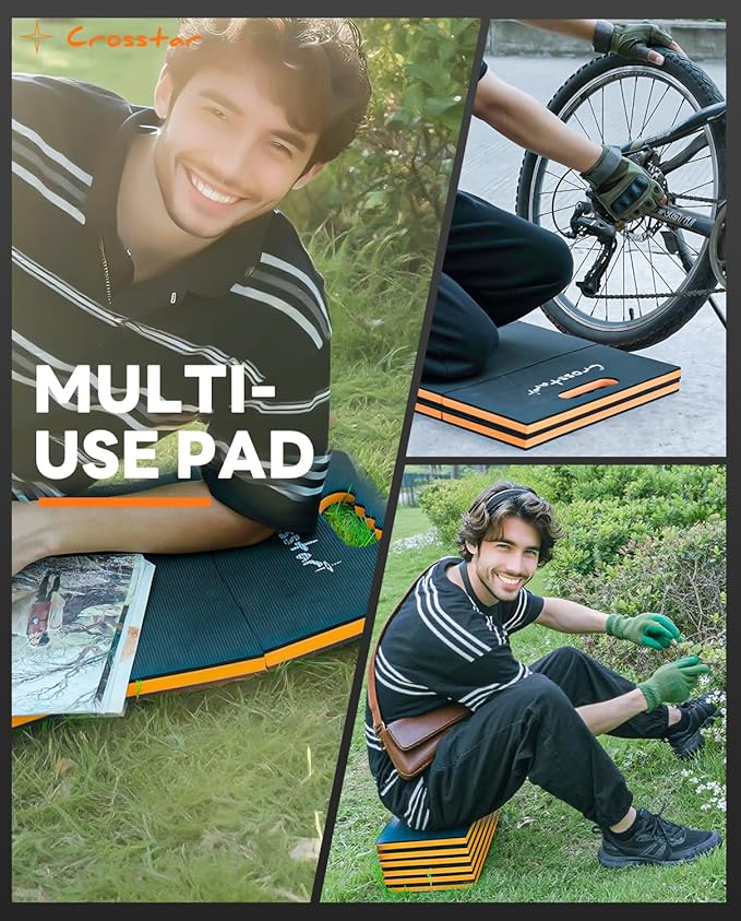 Crosstar 0.9" Thick Foldable Kneeling Pad with Handle & Storage Belt, 5 Fold Comfortable EVA Foam Knee Pad for Gardening, Workshop, Camping, Home Gym, Yard Work – Non-Slip, Waterproof