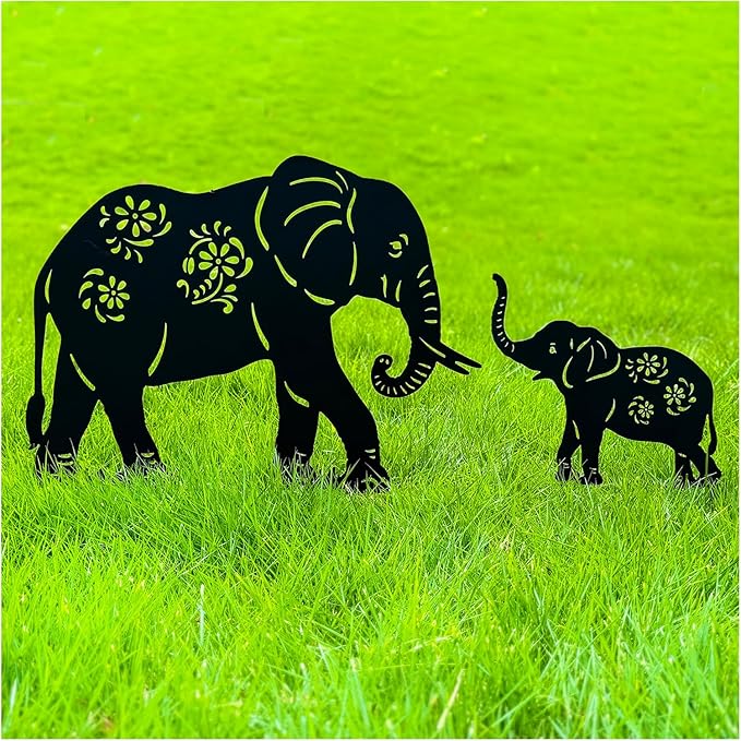 Elephant Metal Decorative Garden Stakes Elephant Gifts for Women/Men Elephant Lovers Gifts Silhouette Statues for Yard Art, Outside, Patio, Outdoor Decor, Garden Decorations, Lawn Ornament