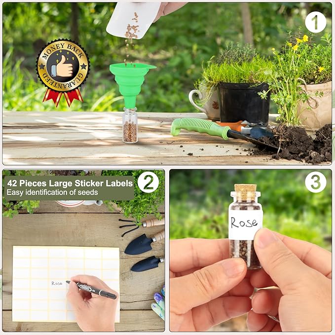 【40 Slots】 Seed Storage Organizer, Sturdy Seed Organizer Storage Box with Dual Zipper Bag and 42Pcs Label Stickers, Glass Seed Storage Container for Flower Vegetable Plants Garden Seeds Saving