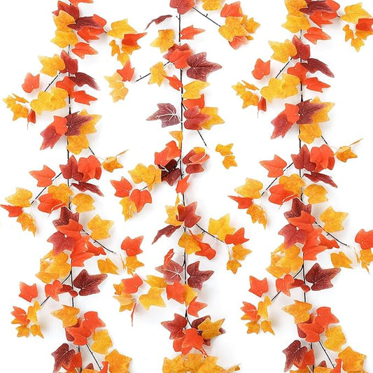 Mizii 3 Strands Artificial Vines Fall Ivy Garland 74" Fake Vine with Silk Leaves Faux Hanging Plants Greenery Decoration for Outdoors Wedding Party Indoor Bedroom Home Wall Room Fall Decor (Fall Ivy)
