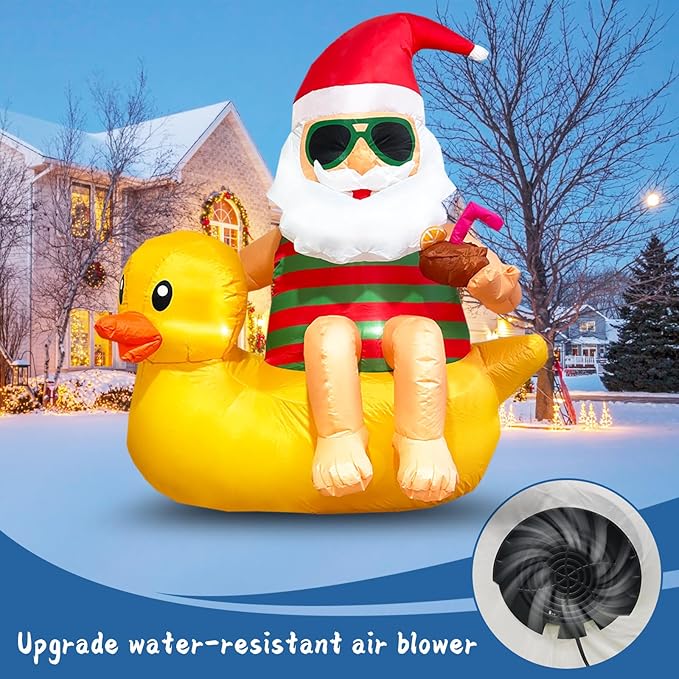 4.5FT Christmas Inflatable Outdoor Decoration Santa on Duck Inflatable Christmas Decoration Cute Blow Up Duck Santa Claus Inflatable with LED Lights for Yard Garden Lawn Xtmas Party Decor