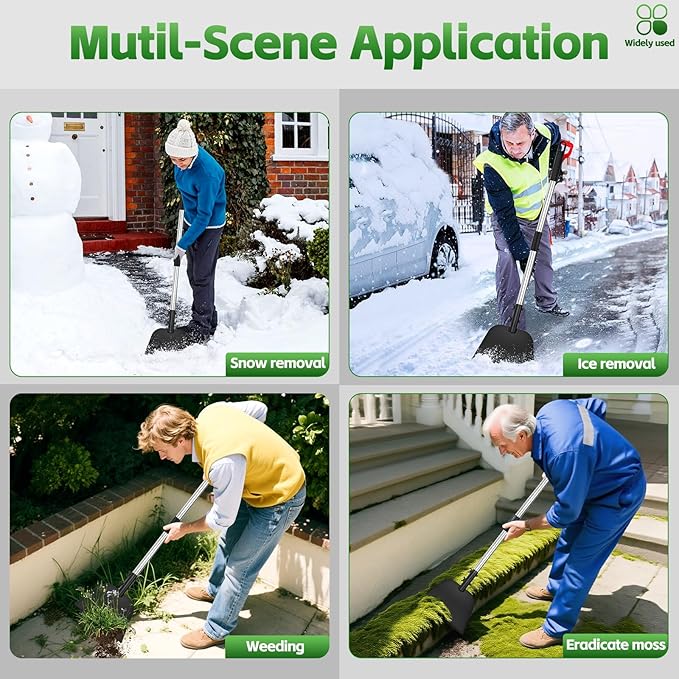 DEMARRE Snow Shovel, Floor Scraper & Ice Scraper, 55 Inch Flat Shovel for Snow Removal, Portable Snow Shovel for Driveway and Car, Garden Snow Pusher and Scraper Tool for Road and Outdoor Cleaning