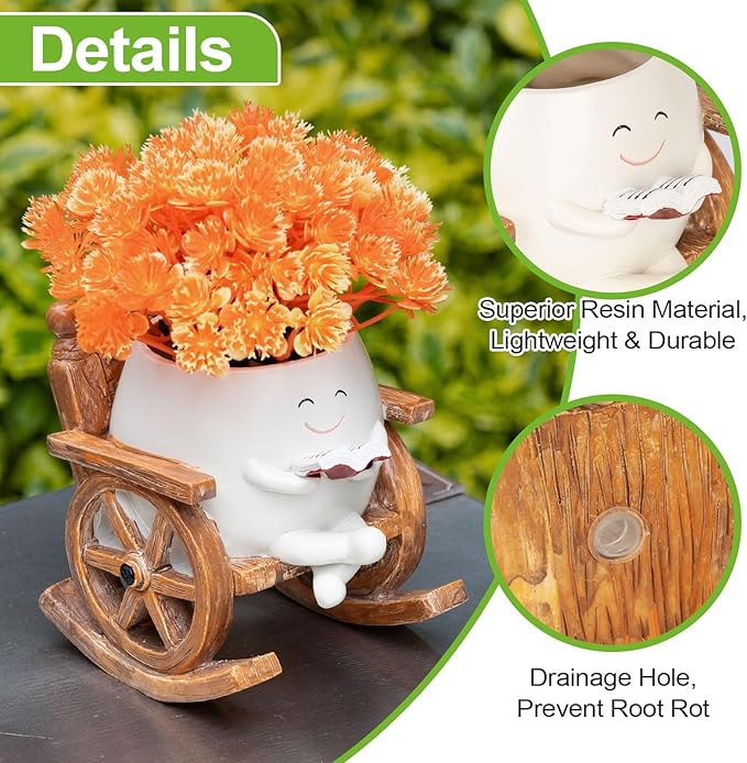 Smiley Face Planter Pots, Cute Rocking Chair Pot for Plants, Funny Flower Pot for Succulents with Drainage Hole Indoor & Outdoor, Gift Ideal for Lover Mother Grandma Friends(Rocking Chair Pot)
