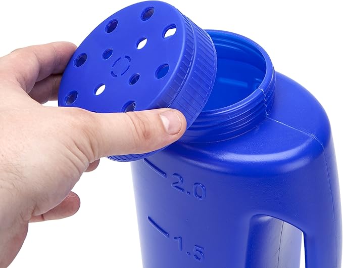 Katai – 2L (70 oz) Hand Held Spreader – Adjustable Hole Size for Seeds, Fertilizer, Salt & Ice Melt – Heavy-Duty Garden Spreader with Scoop – Blue