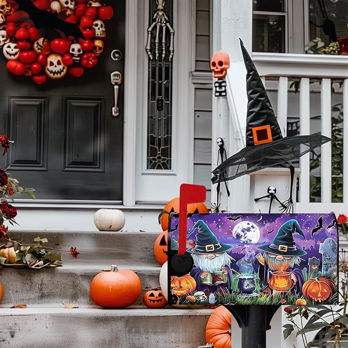 Halloween Gnomes Mailbox Cover Decorations Magnetic Mailbox Cover Standard Size 18X21 Letter Box Covers Decor for Outdoor Home Garden