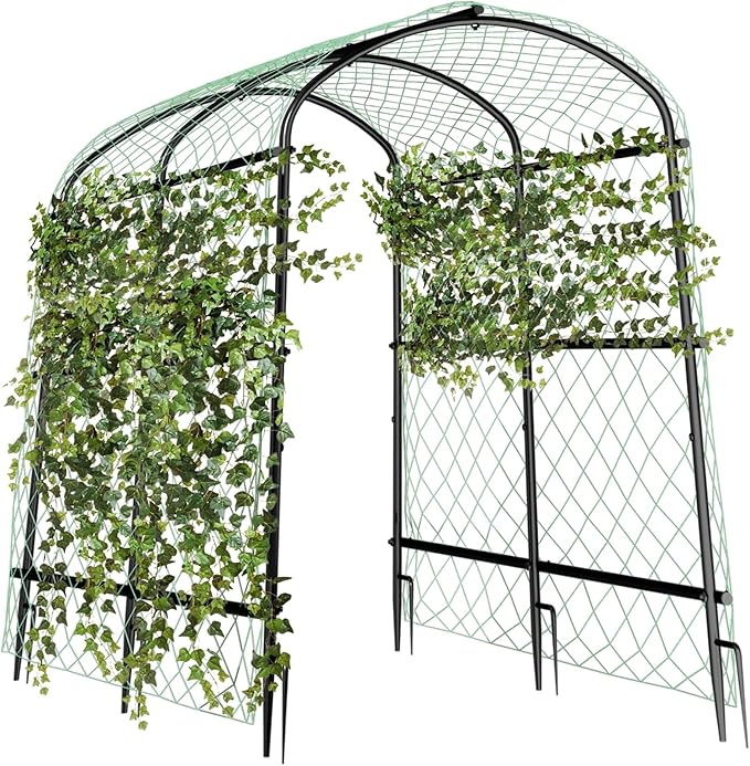 unho Black Iron Garden Arch Trellis for Climbing Plants, 41*64*63inch, Rustic Archway Arbor Tunnel for Vegetables, Cucumber, Raised Bed