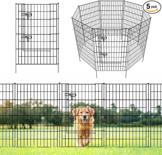 ARIFARO Decorative Garden Fence 4 Panels+1Gate 40in(H) x28in(W) No dig Animal Barrier Fencing,Pet Fence Rustproof Metal Wire Panel Border for Dog,Rabbits, and Patio(with gate)
