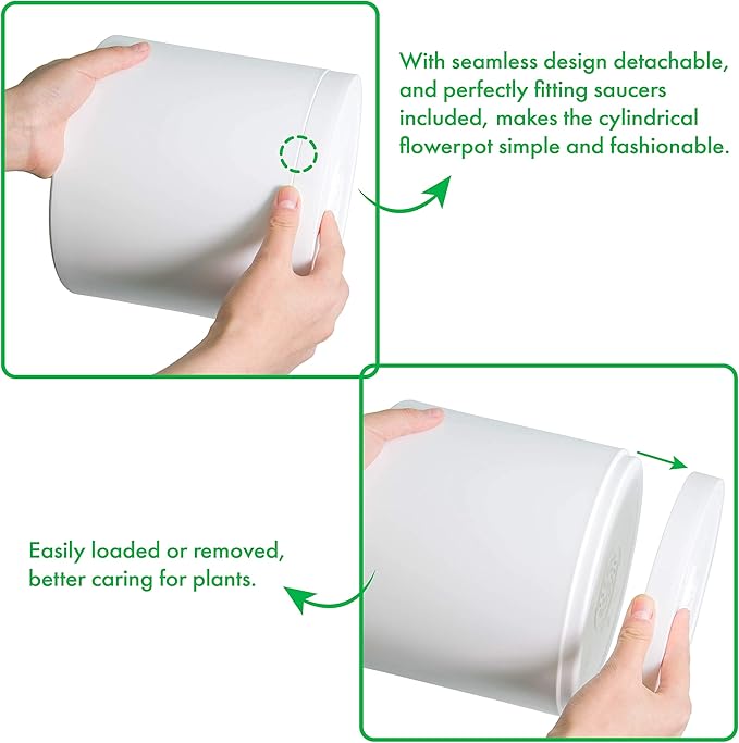 D'vine Dev Pack of 10 Plastic Plant Pots (2 Set of 6 Inch, 5.5 Inch, 5 Inch, 4.5 Inch, 4 Inch) Small Planter Pots for Plant with Drainage Holes and Saucers, White, 74-R-A
